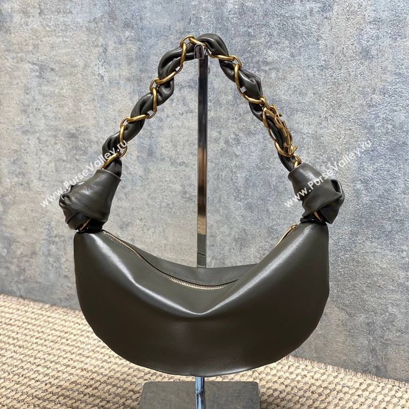 Saint Laurent Amalia Mini Hobo Bag in Calfskin Leather Musk Green 2026 862558 (YY-260119016)