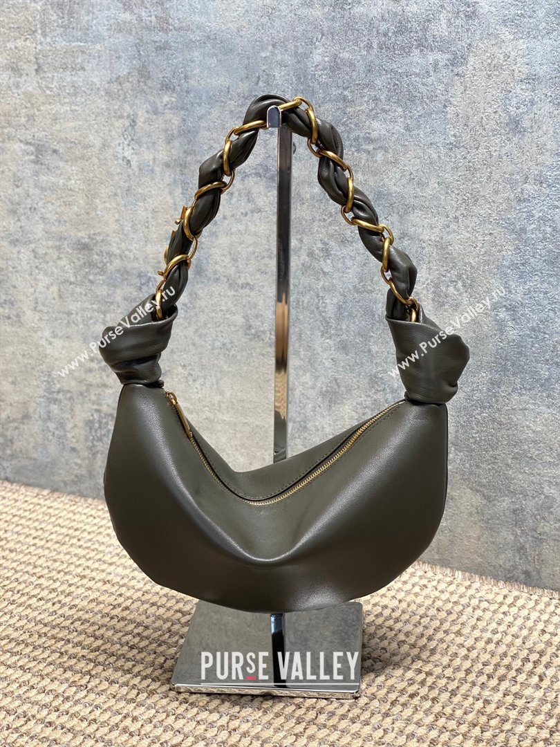 Saint Laurent Amalia Mini Hobo Bag in Calfskin Leather Musk Green 2026 862558 (YY-260119016)
