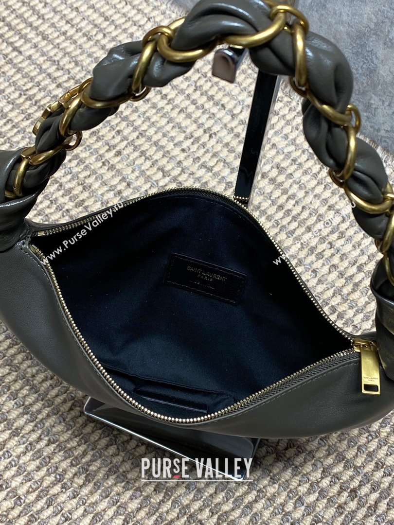 Saint Laurent Amalia Mini Hobo Bag in Calfskin Leather Musk Green 2026 862558 (YY-260119016)