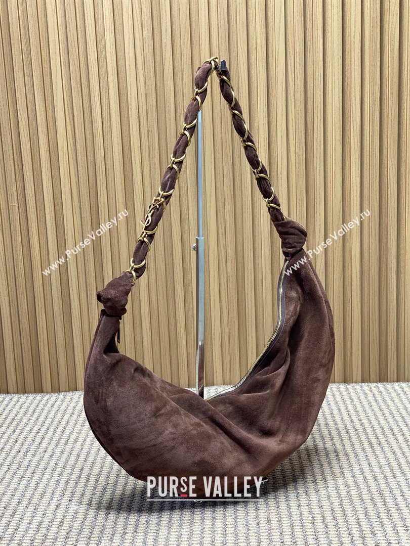 Saint Laurent Amalia Hobo Bag in Suede Coffee Brown 2026 862210 (YY-260119030)