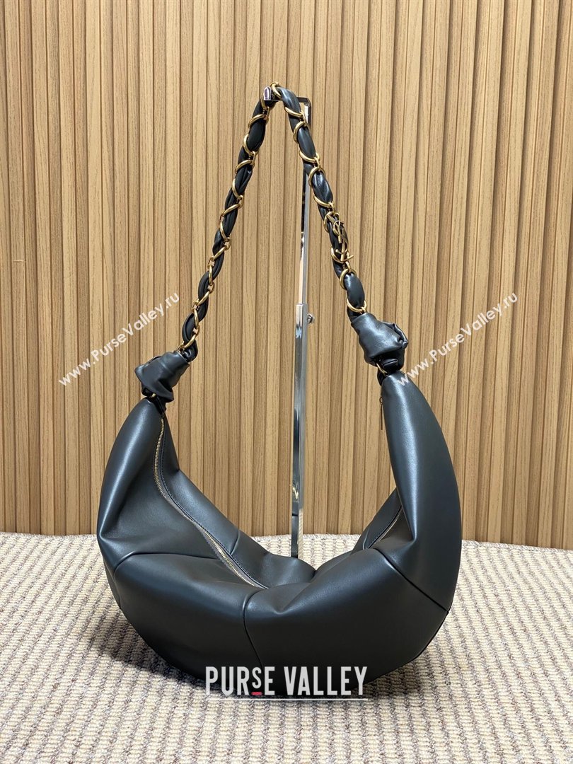 Saint Laurent Amalia Hobo Bag in Calfskin Leather Grey 2026 862210 (YY-260119025)