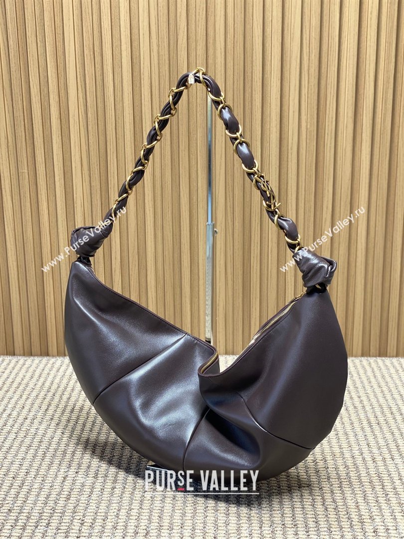 Saint Laurent Amalia Hobo Bag in Calfskin Leather Coffee Brown 2026 862210 (YY-260119026)