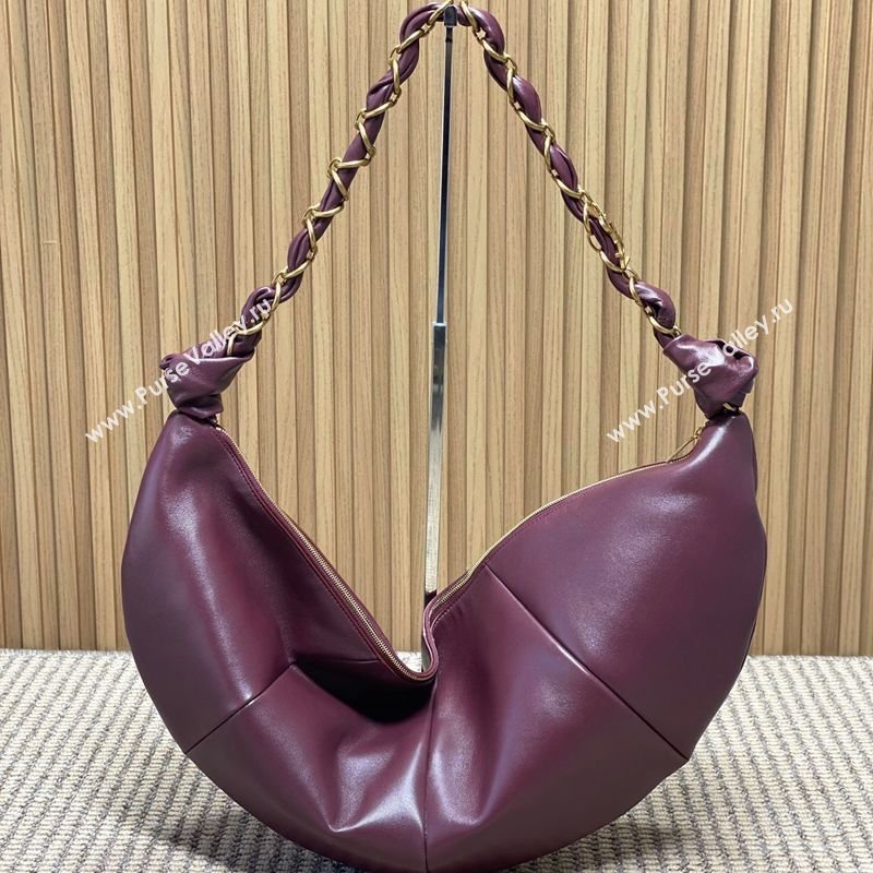 Saint Laurent Amalia Hobo Bag in Calfskin Leather Burgundy 2026 862210 (YY-260119027)