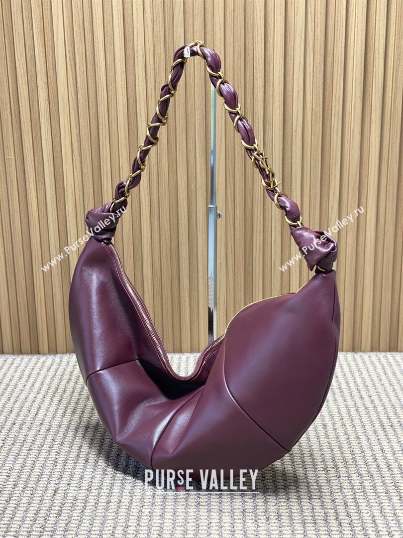 Saint Laurent Amalia Hobo Bag in Calfskin Leather Burgundy 2026 862210 (YY-260119027)
