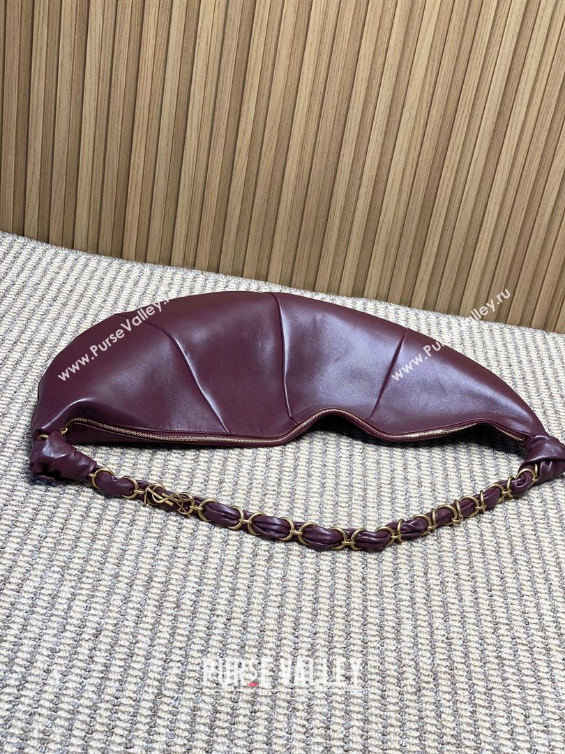 Saint Laurent Amalia Hobo Bag in Calfskin Leather Burgundy 2026 862210 (YY-260119027)