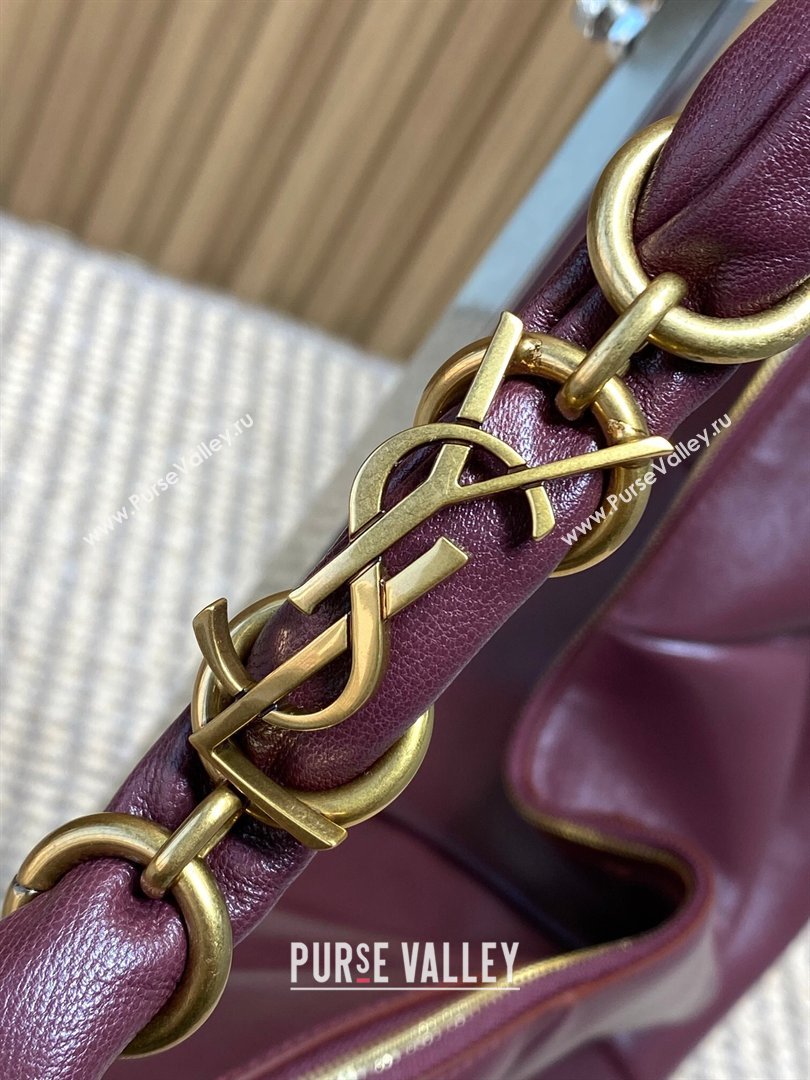 Saint Laurent Amalia Hobo Bag in Calfskin Leather Burgundy 2026 862210 (YY-260119027)
