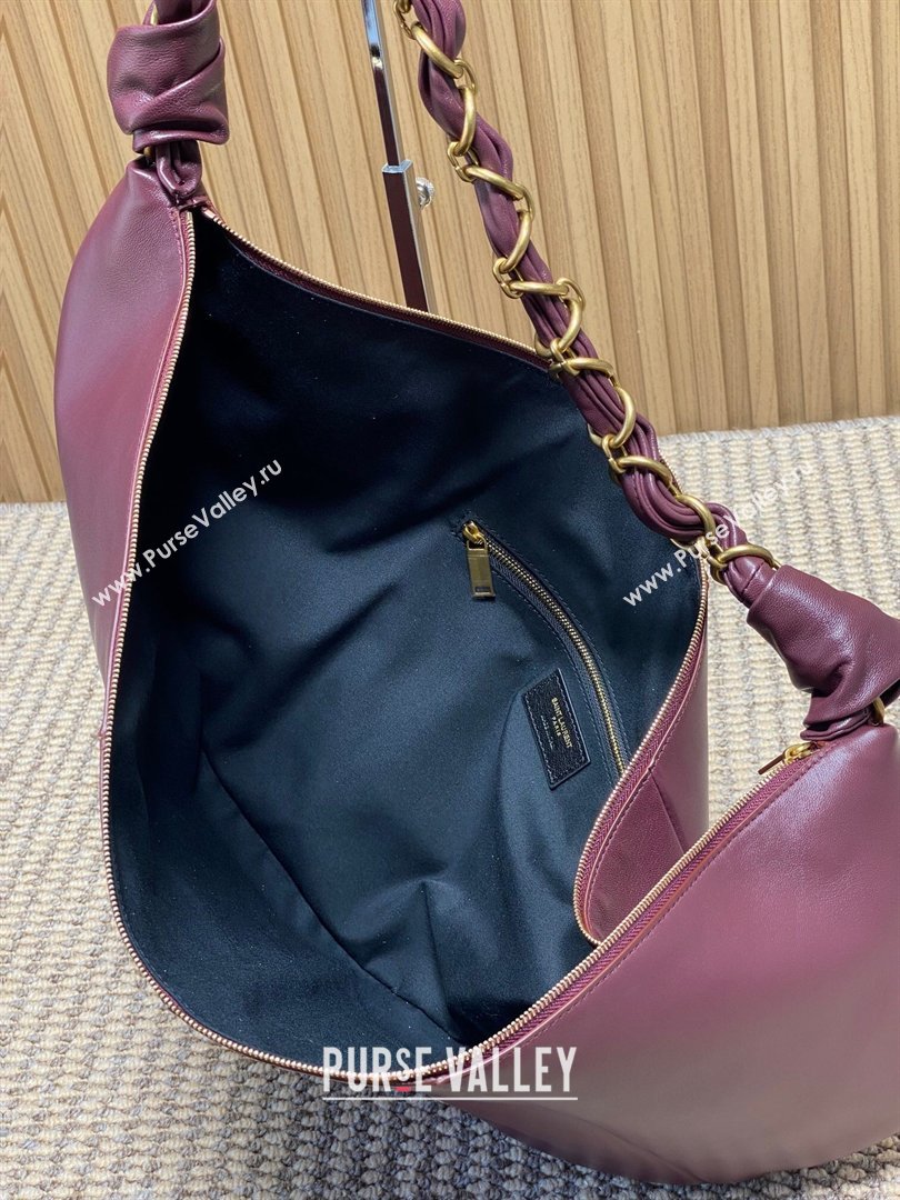 Saint Laurent Amalia Hobo Bag in Calfskin Leather Burgundy 2026 862210 (YY-260119027)