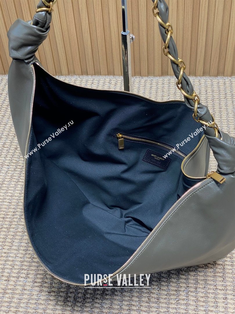 Saint Laurent Amalia Hobo Bag in Calfskin Leather Musk Green 2026 862210 (YY-260119028)