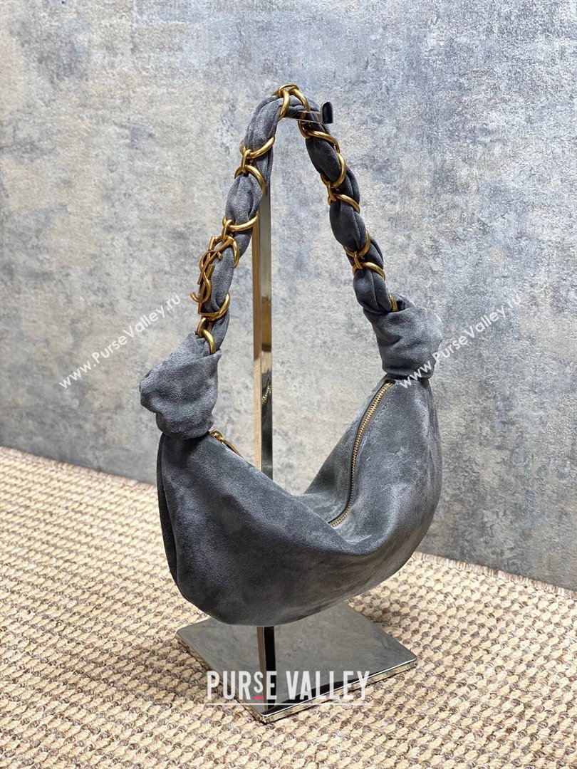 Saint Laurent Amalia Mini Hobo Bag in Suede Grey 2026 862558 (YY-260119007)