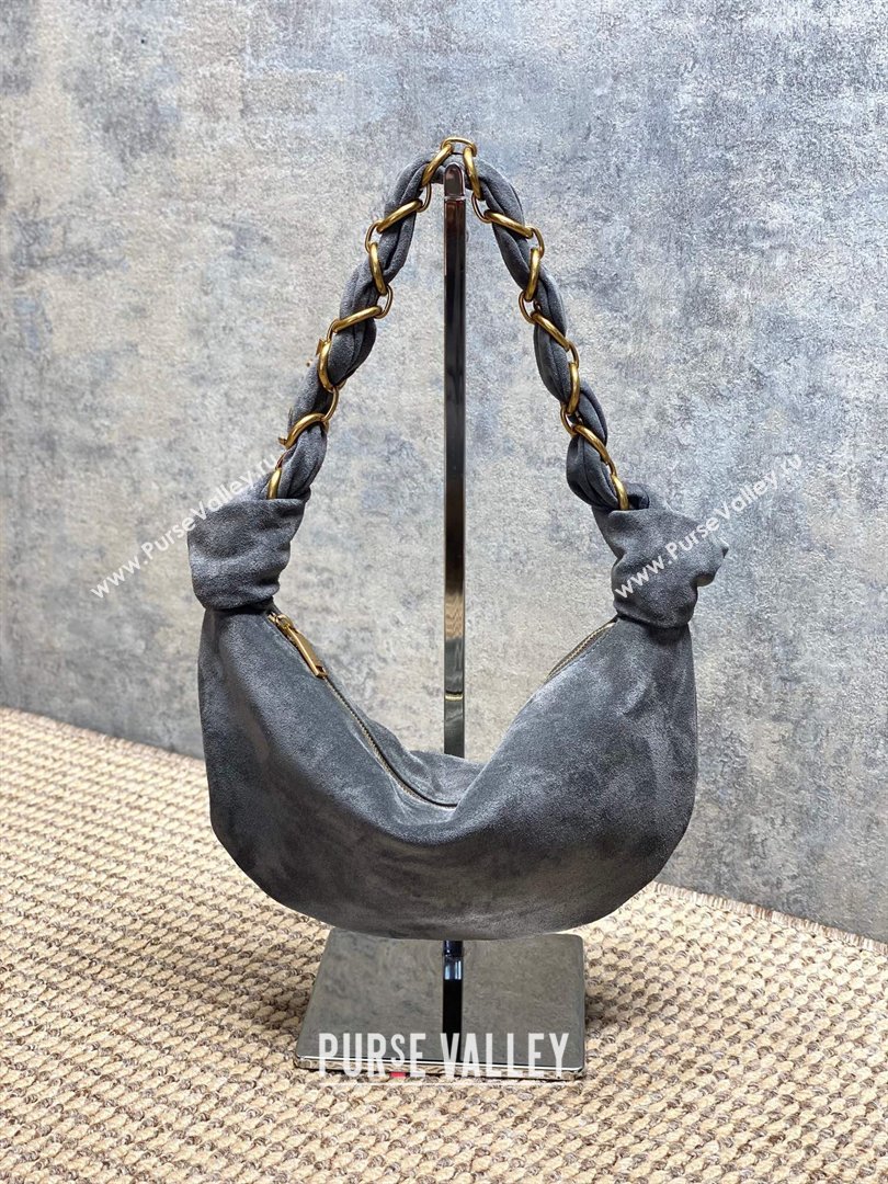 Saint Laurent Amalia Mini Hobo Bag in Suede Grey 2026 862558 (YY-260119007)