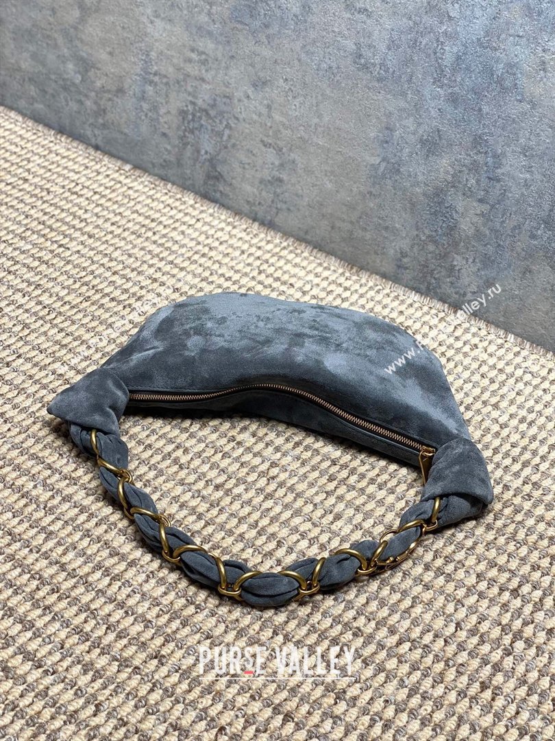 Saint Laurent Amalia Mini Hobo Bag in Suede Grey 2026 862558 (YY-260119007)