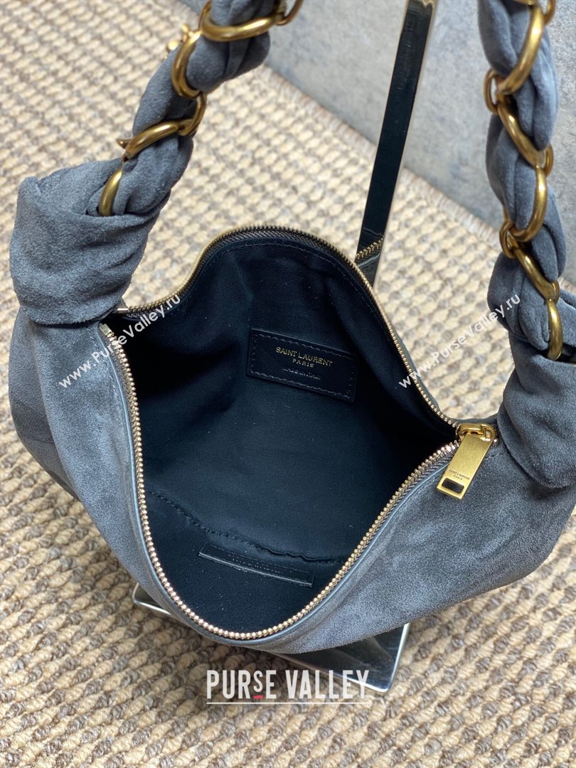 Saint Laurent Amalia Mini Hobo Bag in Suede Grey 2026 862558 (YY-260119007)