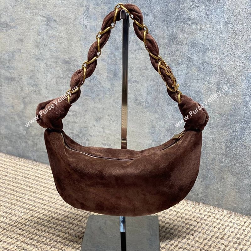 Saint Laurent Amalia Mini Hobo Bag in Suede Coffee Brown 2026 862558 (YY-260119009)