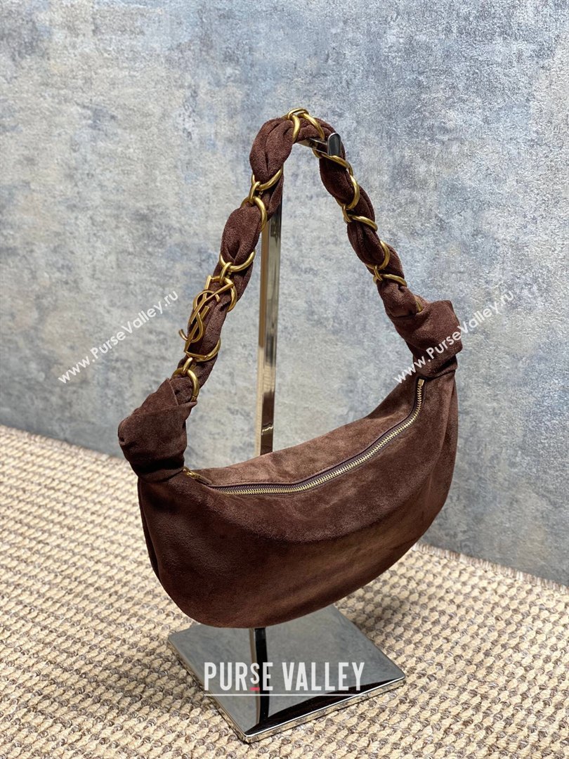 Saint Laurent Amalia Mini Hobo Bag in Suede Coffee Brown 2026 862558 (YY-260119009)