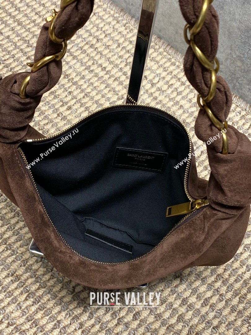 Saint Laurent Amalia Mini Hobo Bag in Suede Coffee Brown 2026 862558 (YY-260119009)
