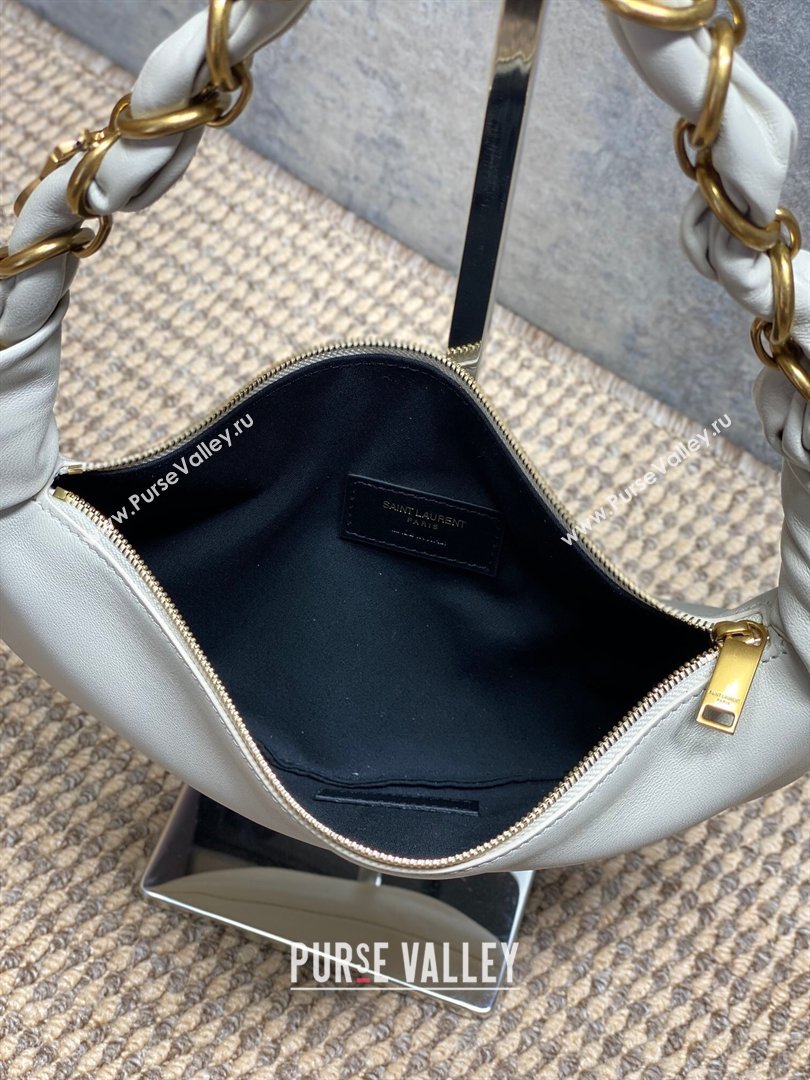 Saint Laurent Amalia Mini Hobo Bag in Calfskin Leather White 2026 862558 (YY-260119010)