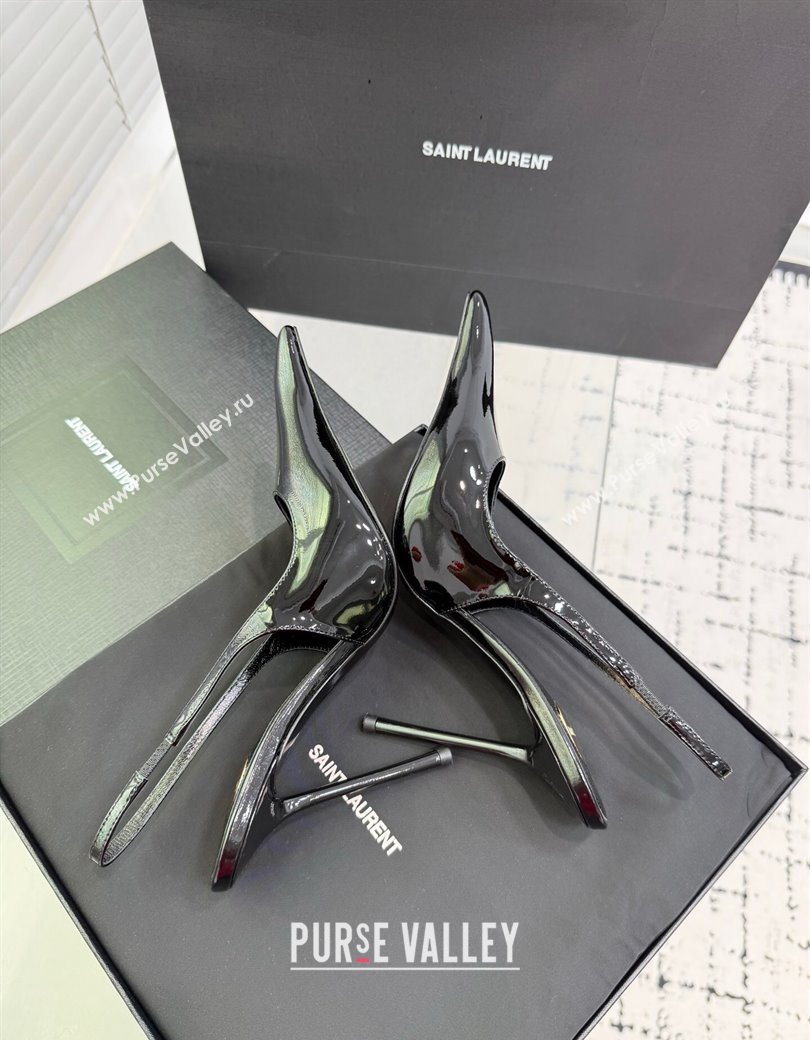 Saint Laurent AMALIA Heel Slingbacks Pump 11cm in Patent Leather Black2 2025 8500721 (KER-251212087)