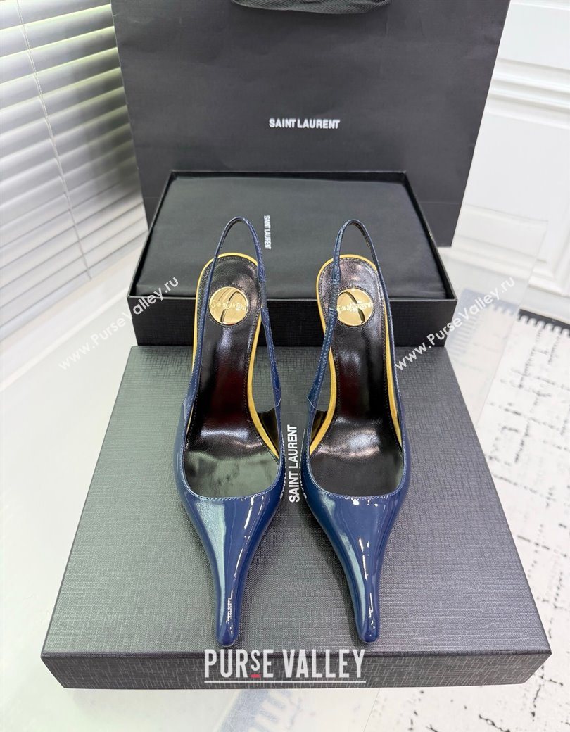 Saint Laurent AMALIA Heel Slingbacks Pump 11cm in Patent Leather Blue 2025 8500721 (KER-251212088)