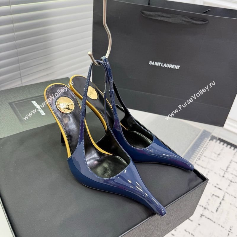 Saint Laurent AMALIA Heel Slingbacks Pump 11cm in Patent Leather Blue 2025 8500721 (KER-251212088)