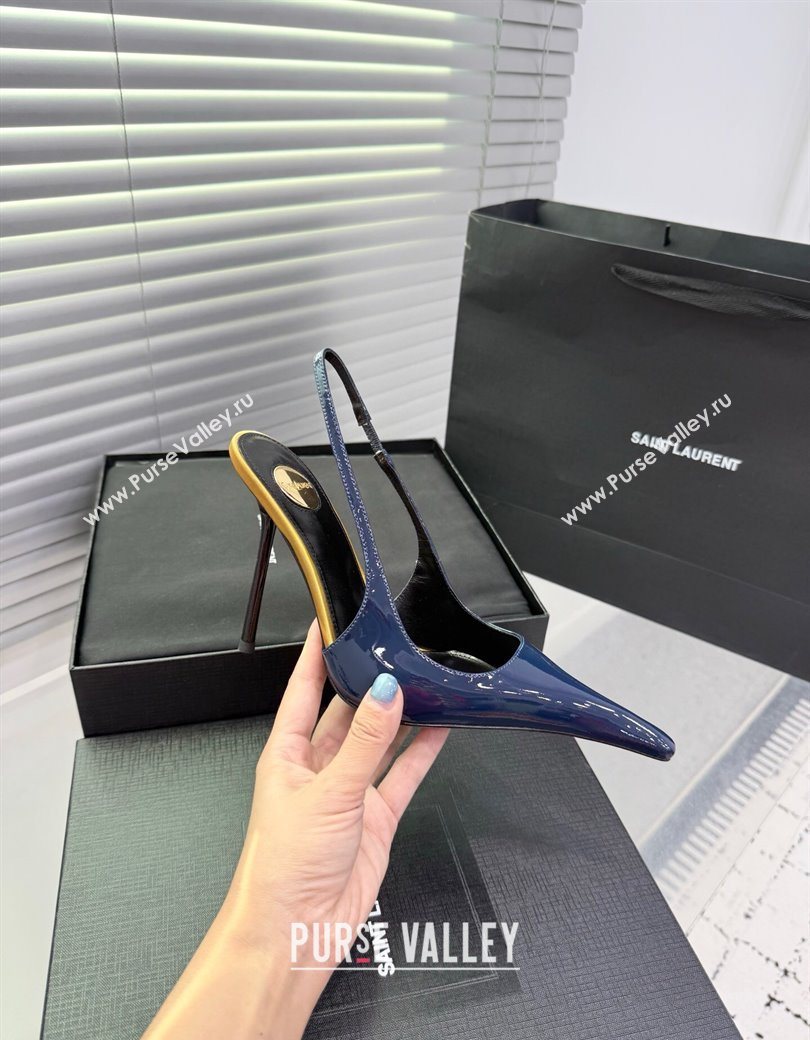Saint Laurent AMALIA Heel Slingbacks Pump 11cm in Patent Leather Blue 2025 8500721 (KER-251212088)