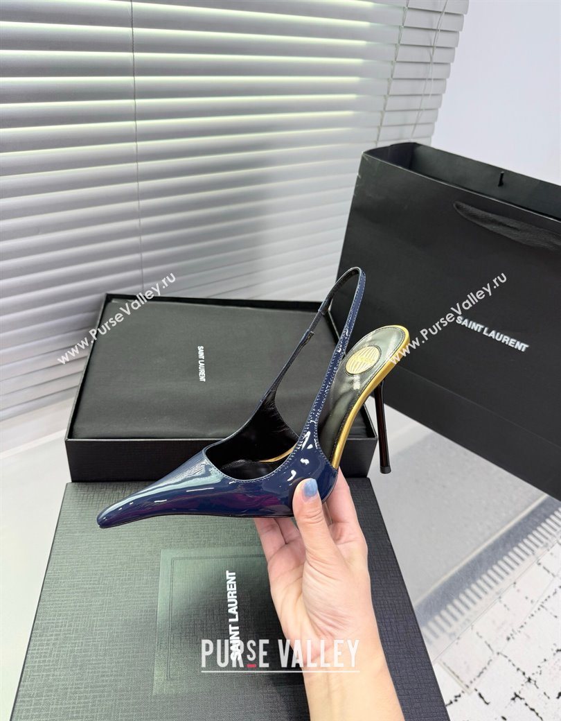Saint Laurent AMALIA Heel Slingbacks Pump 11cm in Patent Leather Blue 2025 8500721 (KER-251212088)