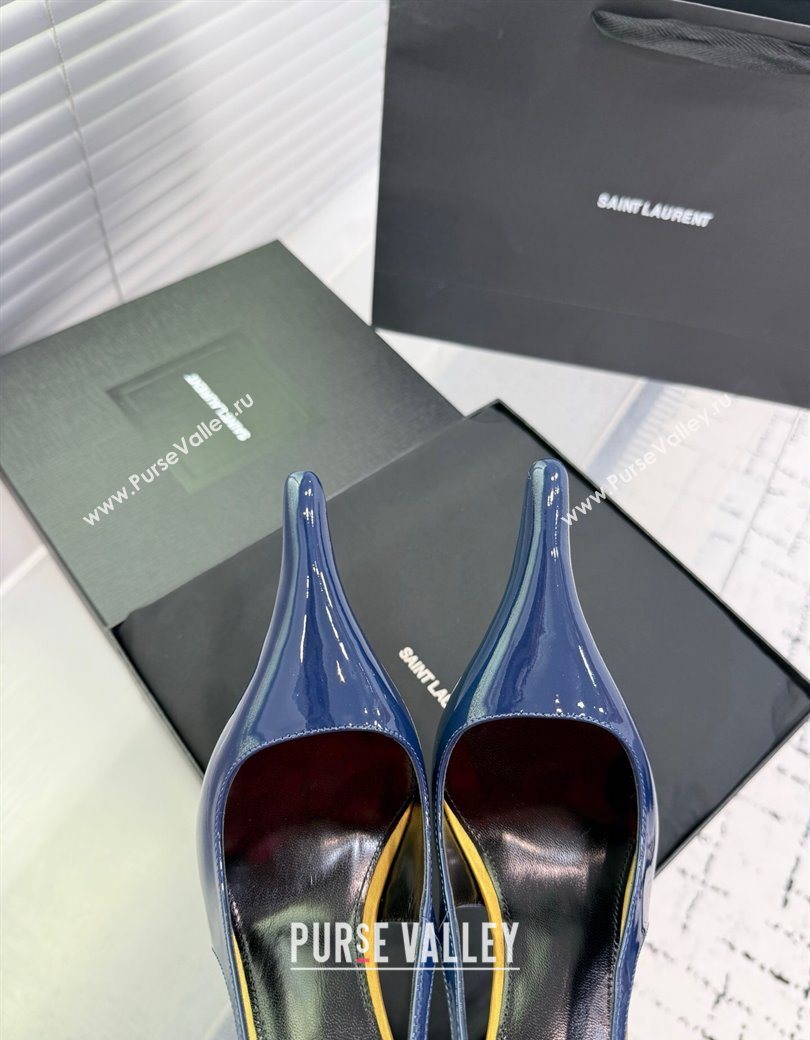 Saint Laurent AMALIA Heel Slingbacks Pump 11cm in Patent Leather Blue 2025 8500721 (KER-251212088)