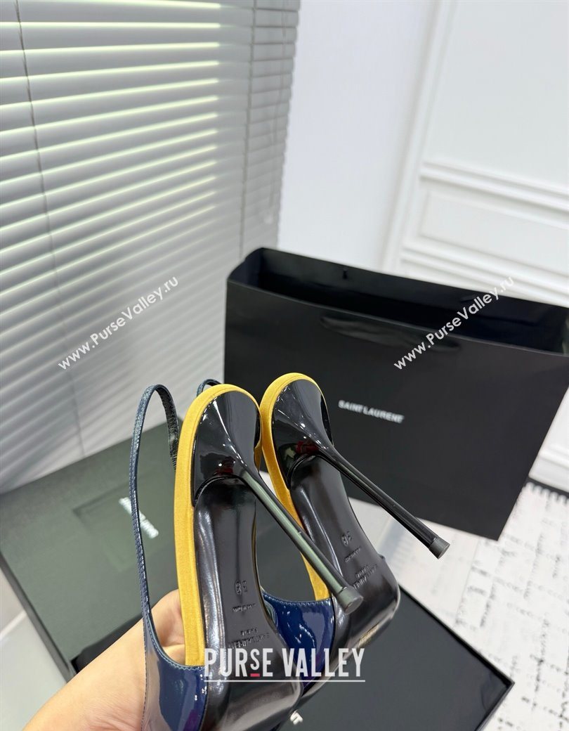 Saint Laurent AMALIA Heel Slingbacks Pump 11cm in Patent Leather Blue 2025 8500721 (KER-251212088)