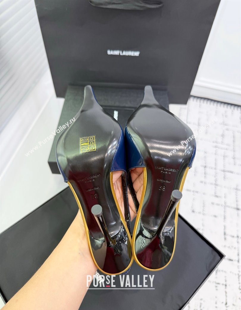 Saint Laurent AMALIA Heel Slingbacks Pump 11cm in Patent Leather Blue 2025 8500721 (KER-251212088)