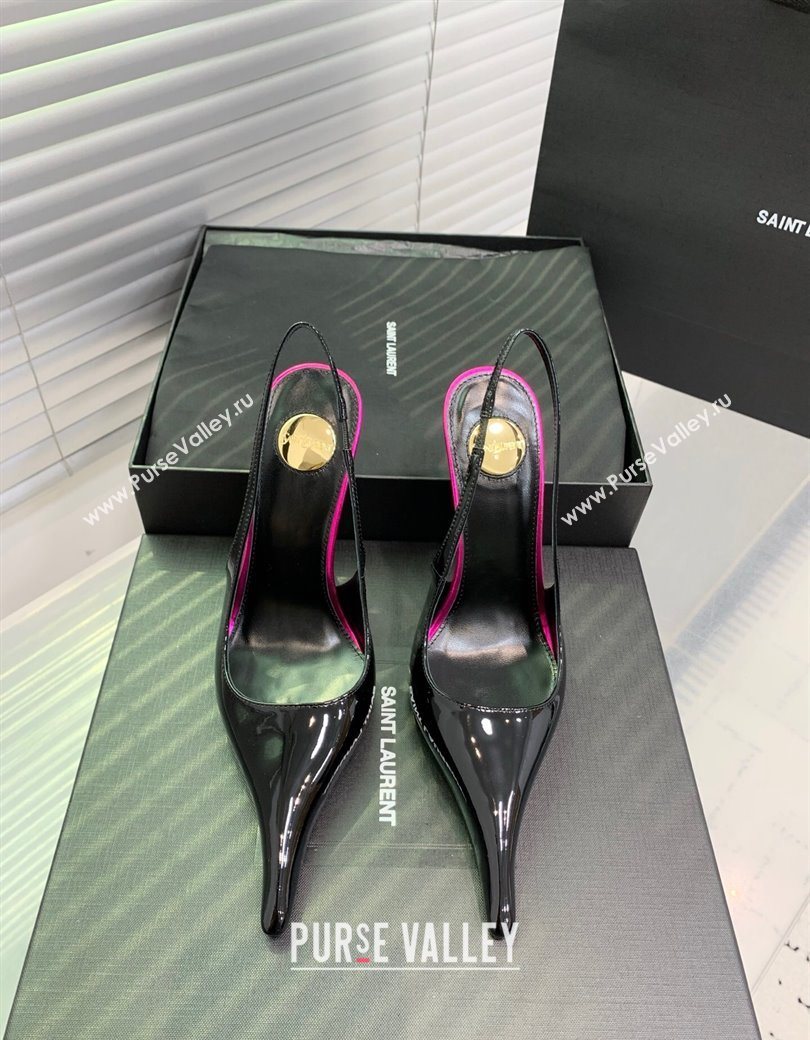 Saint Laurent AMALIA Heel Slingbacks Pump 11cm in Patent Leather Black/Pink 2025 8500721 (KER-251212089)