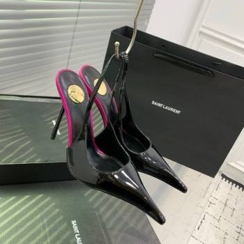 Saint Laurent AMALIA Heel Slingbacks Pump 11cm in Patent Leather Black/Pink 2025 8500721 (KER-251212089)