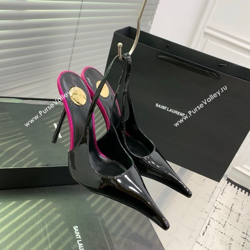 Saint Laurent AMALIA Heel Slingbacks Pump 11cm in Patent Leather Black/Pink 2025 8500721 (KER-251212089)