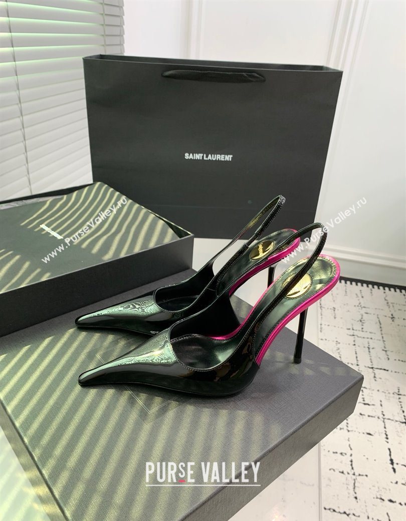 Saint Laurent AMALIA Heel Slingbacks Pump 11cm in Patent Leather Black/Pink 2025 8500721 (KER-251212089)