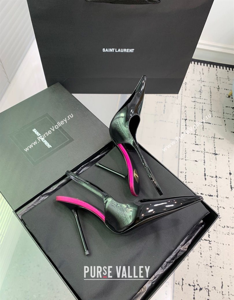 Saint Laurent AMALIA Heel Slingbacks Pump 11cm in Patent Leather Black/Pink 2025 8500721 (KER-251212089)