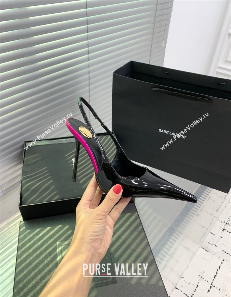 Saint Laurent AMALIA Heel Slingbacks Pump 11cm in Patent Leather Black/Pink 2025 8500721 (KER-251212089)