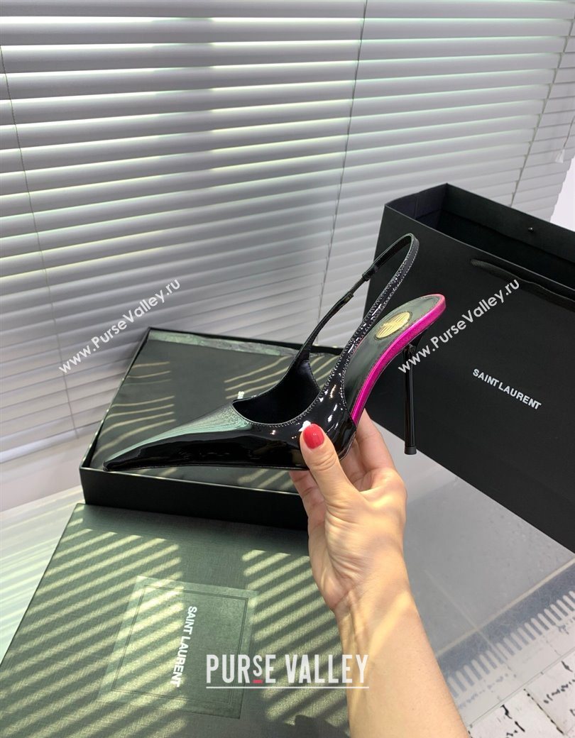 Saint Laurent AMALIA Heel Slingbacks Pump 11cm in Patent Leather Black/Pink 2025 8500721 (KER-251212089)
