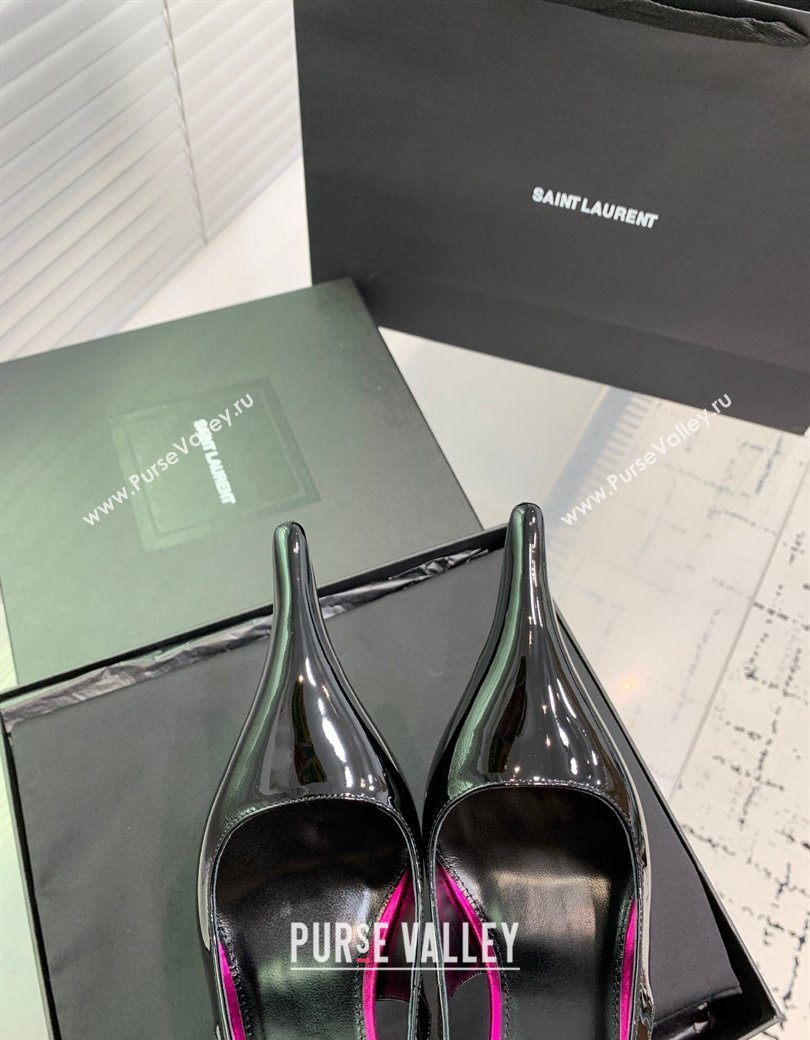 Saint Laurent AMALIA Heel Slingbacks Pump 11cm in Patent Leather Black/Pink 2025 8500721 (KER-251212089)