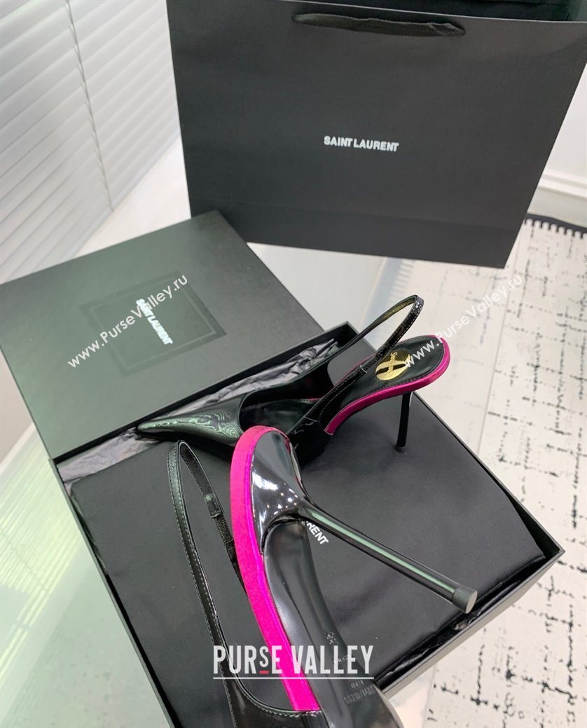 Saint Laurent AMALIA Heel Slingbacks Pump 11cm in Patent Leather Black/Pink 2025 8500721 (KER-251212089)