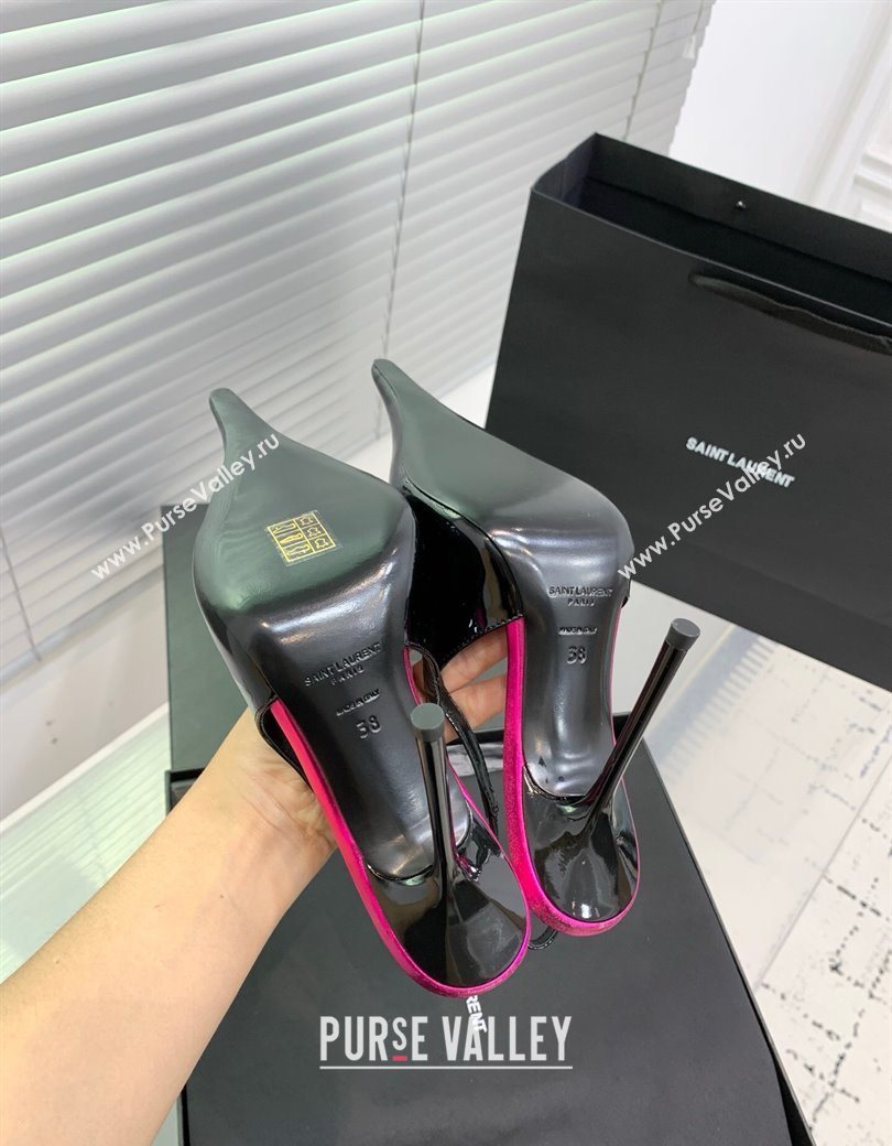 Saint Laurent AMALIA Heel Slingbacks Pump 11cm in Patent Leather Black/Pink 2025 8500721 (KER-251212089)