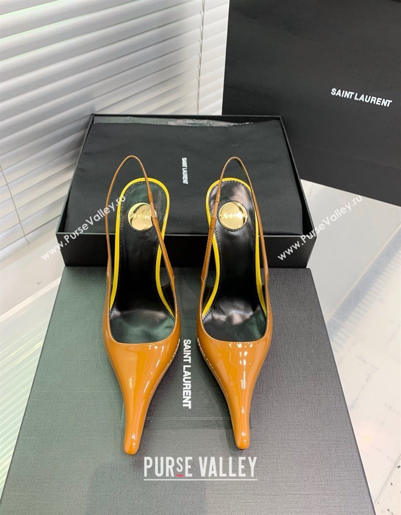 Saint Laurent AMALIA Heel Slingbacks Pump 11cm in Patent Leather Yellow 2025 8500721 (KER-251212090)