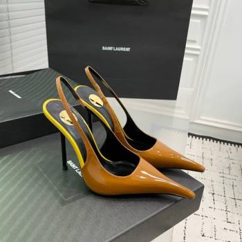 Saint Laurent AMALIA Heel Slingbacks Pump 11cm in Patent Leather Yellow 2025 8500721 (KER-251212090)