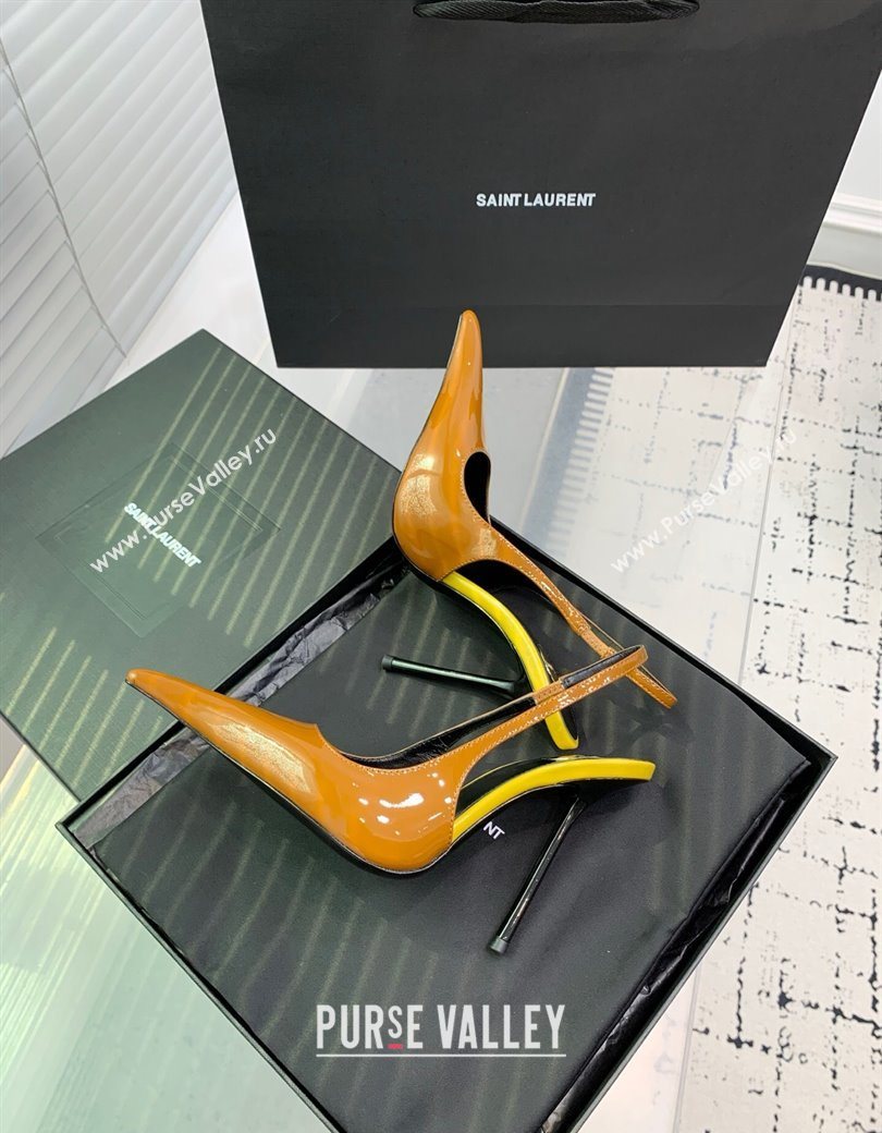 Saint Laurent AMALIA Heel Slingbacks Pump 11cm in Patent Leather Yellow 2025 8500721 (KER-251212090)