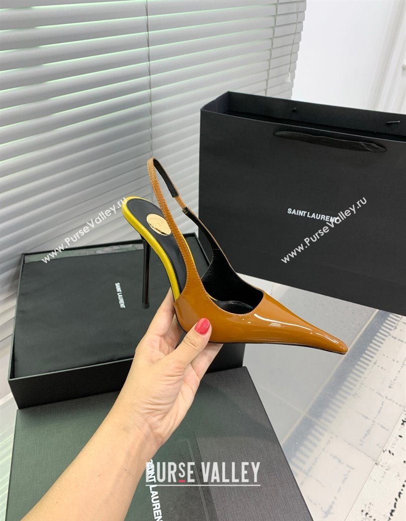 Saint Laurent AMALIA Heel Slingbacks Pump 11cm in Patent Leather Yellow 2025 8500721 (KER-251212090)