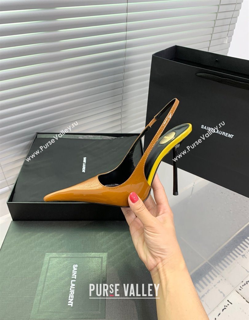 Saint Laurent AMALIA Heel Slingbacks Pump 11cm in Patent Leather Yellow 2025 8500721 (KER-251212090)