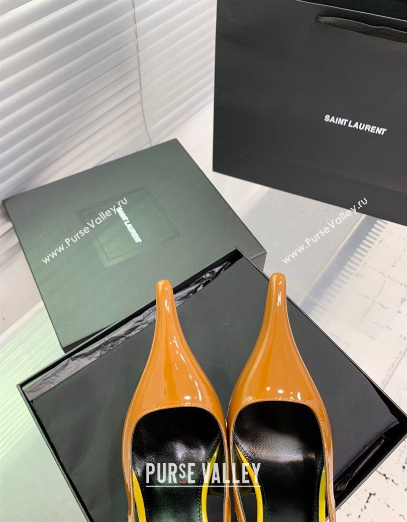 Saint Laurent AMALIA Heel Slingbacks Pump 11cm in Patent Leather Yellow 2025 8500721 (KER-251212090)