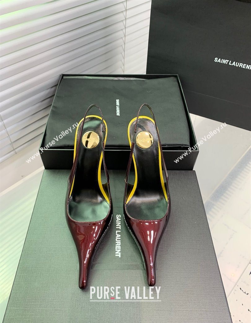 Saint Laurent AMALIA Heel Slingbacks Pump 11cm in Patent Leather Dark Burgundy 2025 8500721 (KER-251212091)