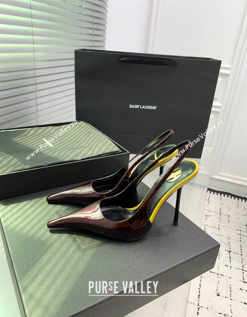 Saint Laurent AMALIA Heel Slingbacks Pump 11cm in Patent Leather Dark Burgundy 2025 8500721 (KER-251212091)