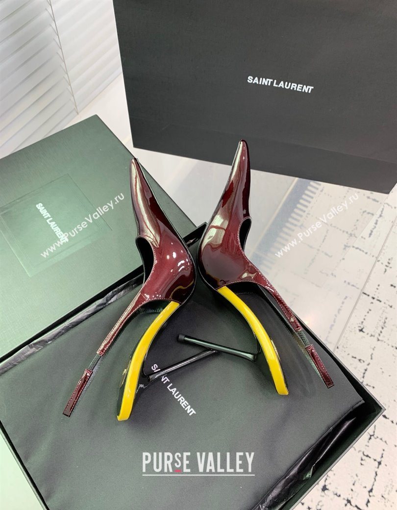Saint Laurent AMALIA Heel Slingbacks Pump 11cm in Patent Leather Dark Burgundy 2025 8500721 (KER-251212091)
