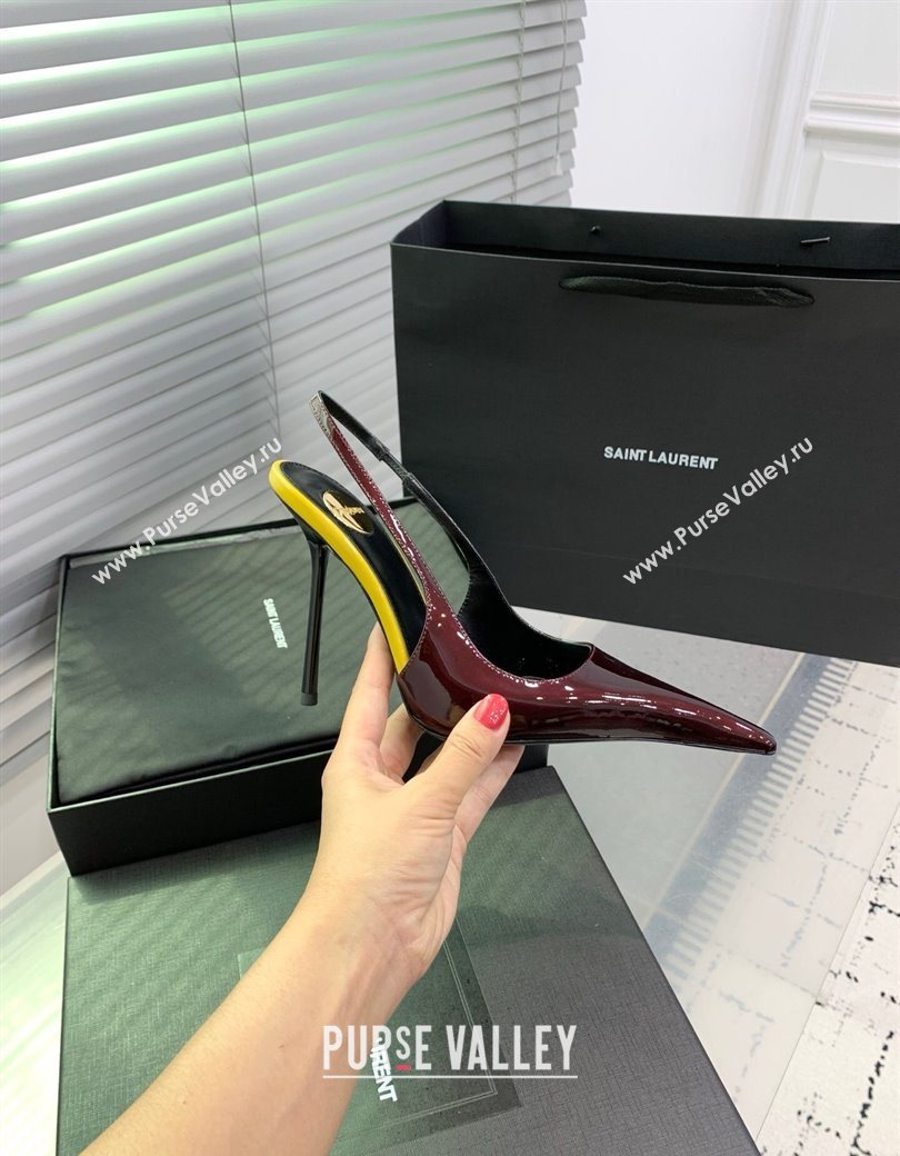 Saint Laurent AMALIA Heel Slingbacks Pump 11cm in Patent Leather Dark Burgundy 2025 8500721 (KER-251212091)