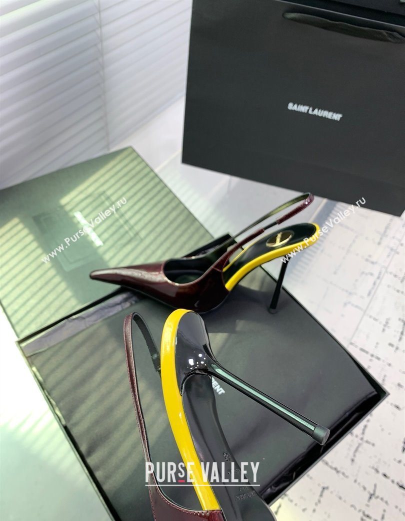 Saint Laurent AMALIA Heel Slingbacks Pump 11cm in Patent Leather Dark Burgundy 2025 8500721 (KER-251212091)