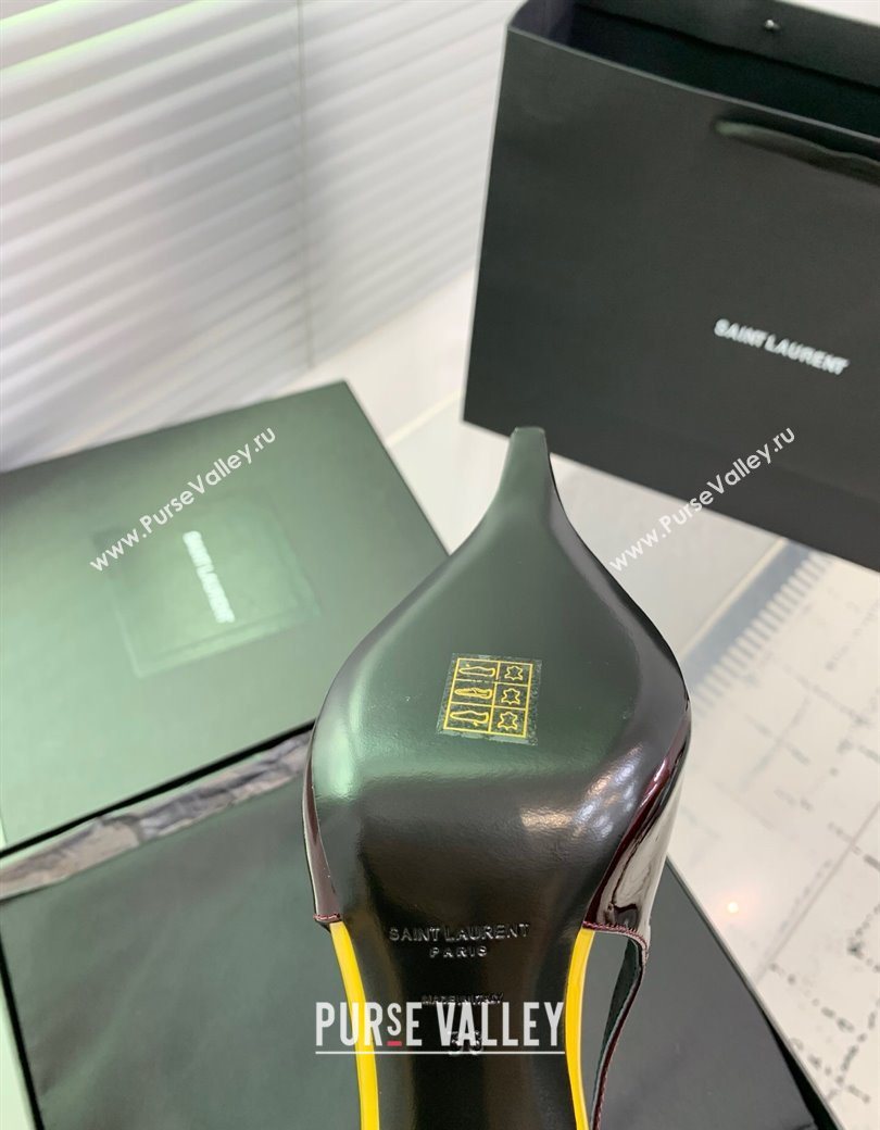 Saint Laurent AMALIA Heel Slingbacks Pump 11cm in Patent Leather Dark Burgundy 2025 8500721 (KER-251212091)